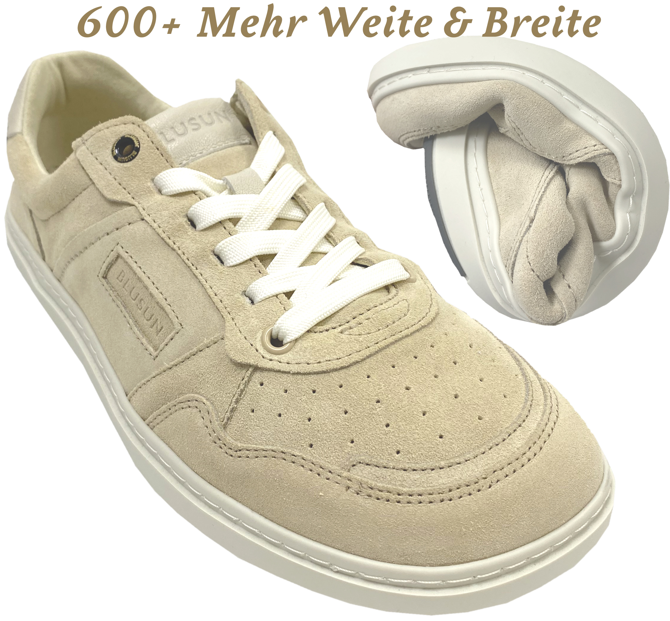 Lässiger Barfuß Sneaker aus Veloursleder für kräftige Füße von BLUSUN 600+ Light Beige
