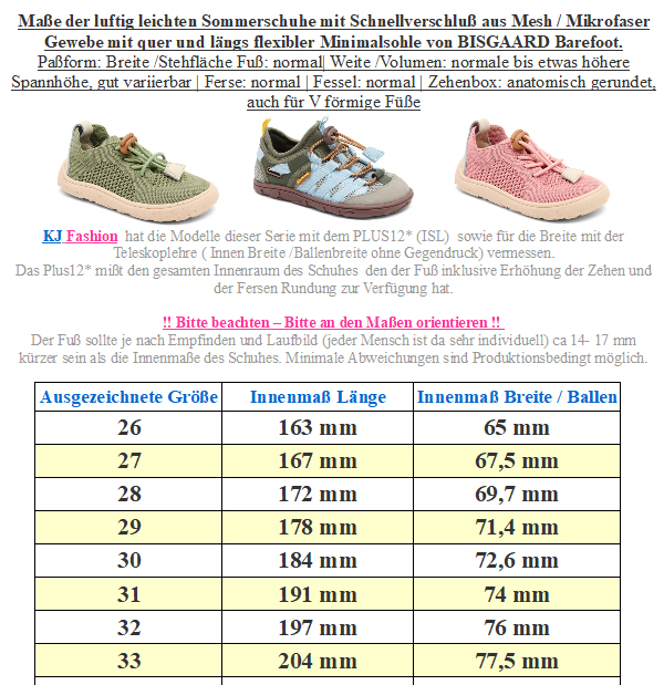 Barfußschuh IVY in Sage aus Mesh & Neopren mit Schnellverschluss von BISGAARD Barefoot