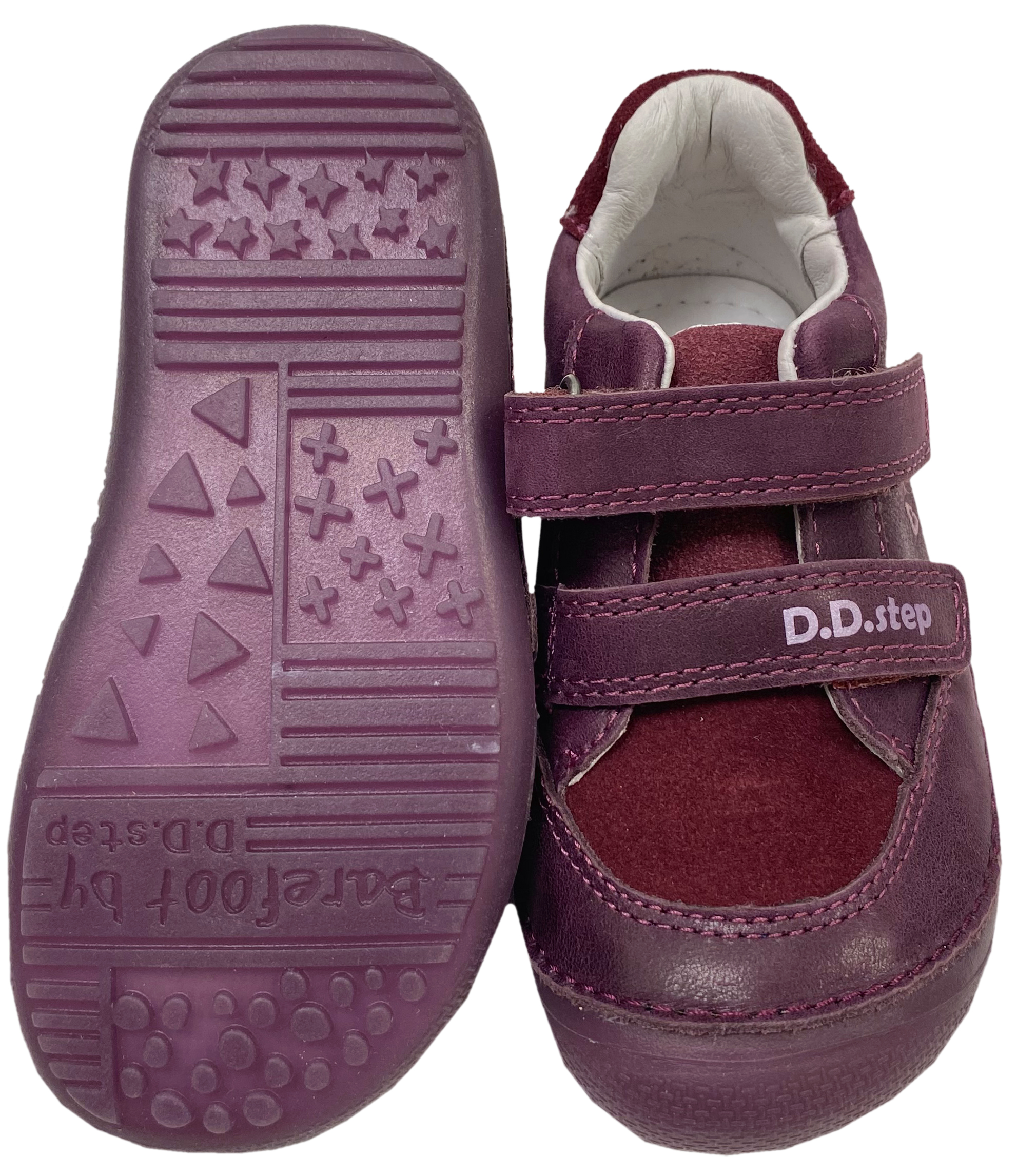 Leder Halbschuhe, knautschige Minimalsohle *GLOW in The Dark* von D.D.Step Barefoot in Bordeaux Rot