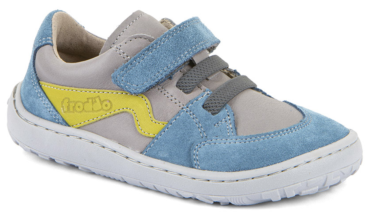 Leder Sneaker mit Klett & Zierschnürung * Barefoot River * Grey Blue FRODDO G3130286
