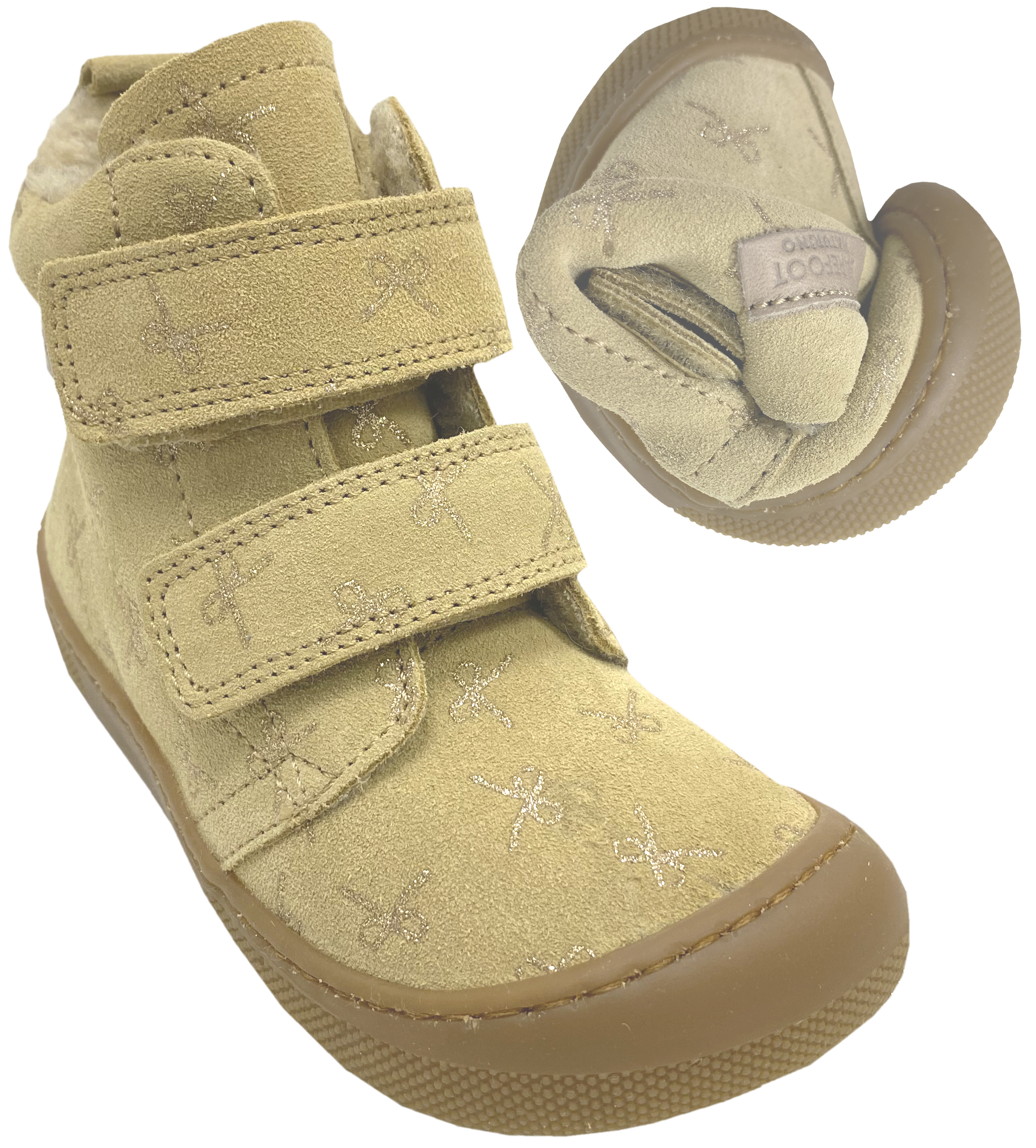 Woll gefütterte Barfußschuhe / Winterstiefel in Sand Beige Glitzer > NATURINO Barefoot < WIGGHI
