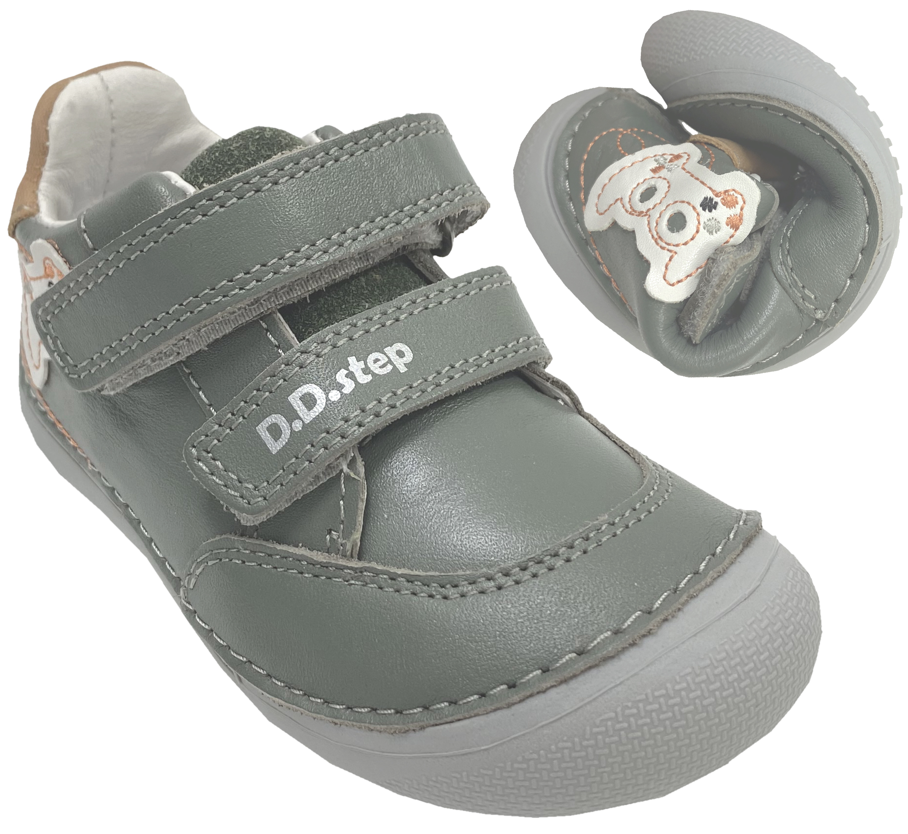 Knautschige Leder Sneaker / Minimalschuhe von D.D.Step Barefoot in Grau Grün + Gamer Stick