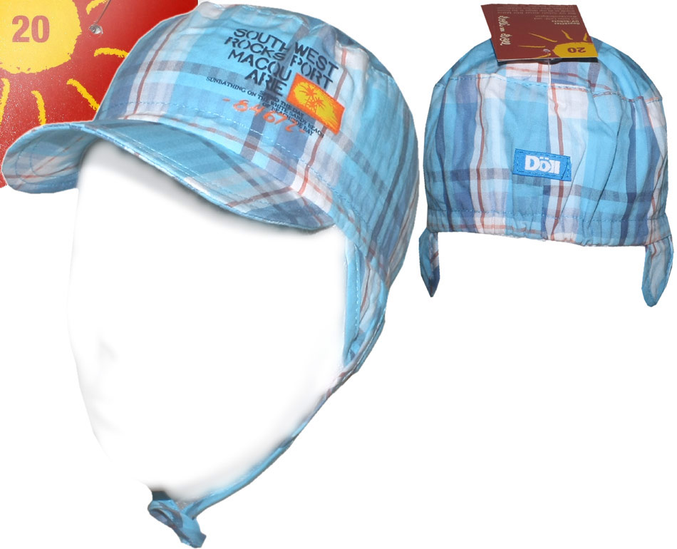 Leichte Schirmmütze zum binden in Aquablau Tönen kariert mit dem UV Schutz 20 von DÖLL 1616162713