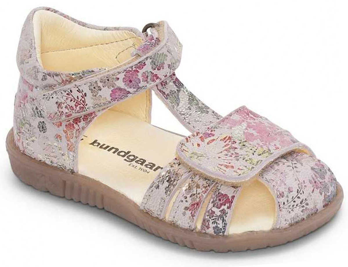 Ledersandale bedruckt im Rosa Flower Style mit Klettverschluß, Weite M von BUNDGAARD 202090G