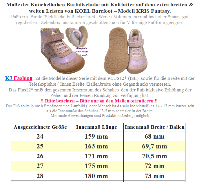 Knöchelhoher Barfußschuh aus Leder Kaltfutter v. KOEL Extra Wide * Kris * Lila Rosa Glitzer 15W004.151