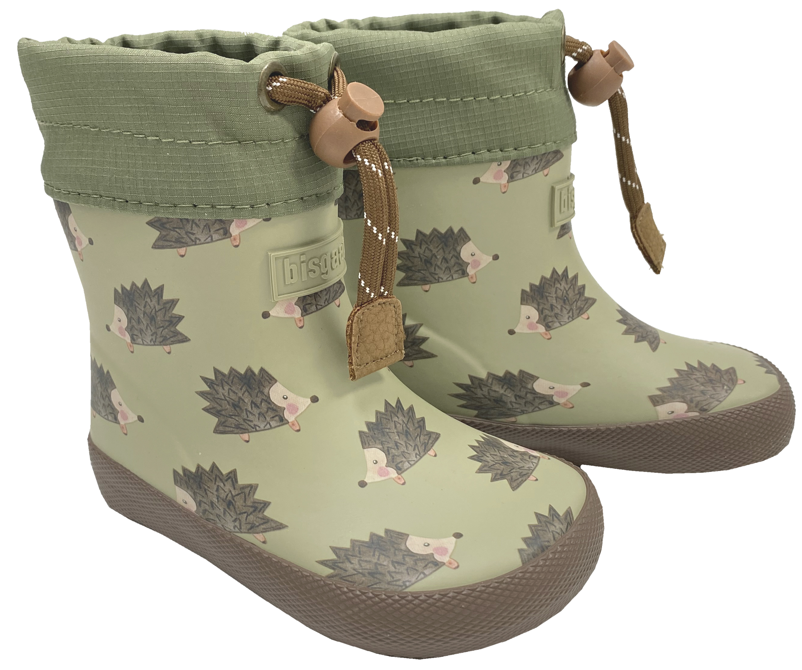 Kurze Thermo Barfuß Gummistiefel Winterfutter von BISGAARD in Grün mit Igel AOP 92023