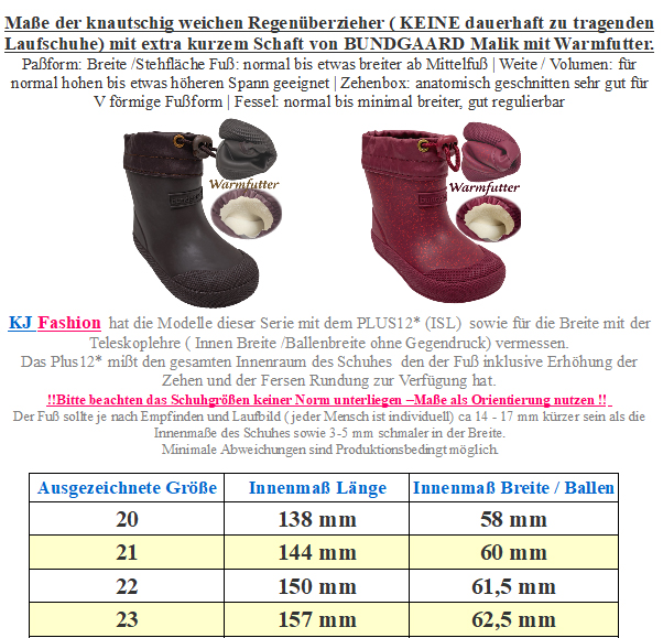 Barfuß Gummistiefel / Regenüberzieher >BUNDGAARD< mit Warmfutter MALIK in Berry Sparkle
