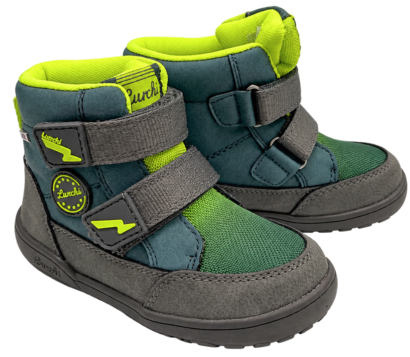 Gefütterte Minimalschuhe Doppelklett, PU Mesh & TEX Membran *LURCHI Barefoot Jimmy * in Coal Lime