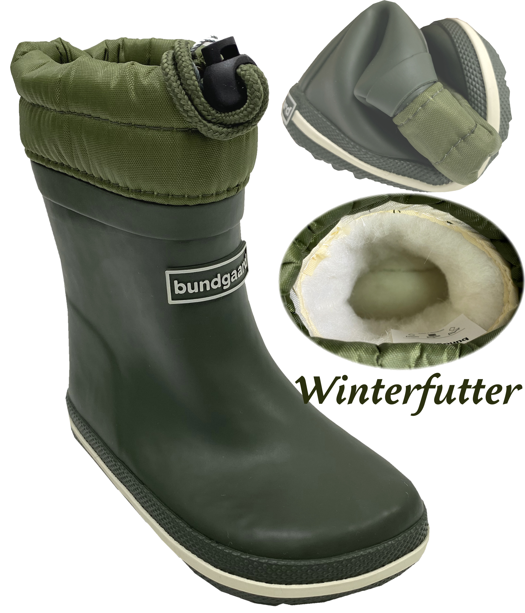 Barfuß Gummistiefel Kurzschaft * CIRRO LOW Warm * Winterfutter in Army Green von BUNDGAARD