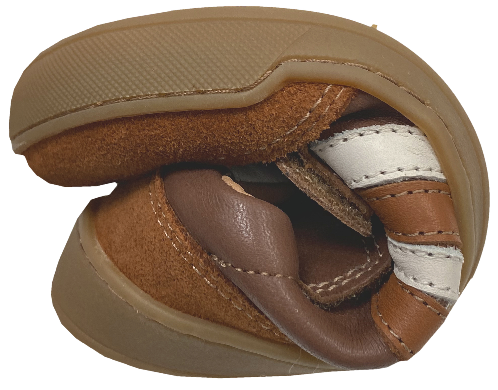 Leder Sneaker / Barfußschuhe + seitliche Zierstr. mit Doppelklett in Hazelnut / Weiß von TELYOH Barefoot / Runner