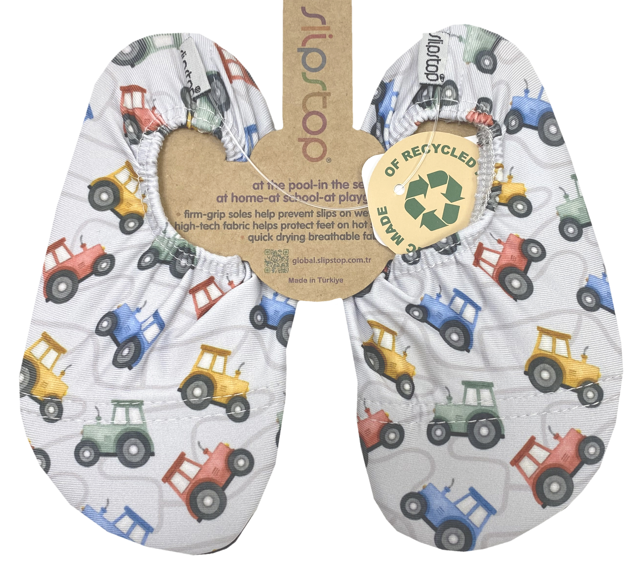 Slip Stop Badeschuhe /Barfußschuhe /Allroundschuhe für Kids * Harvester * Traktor auf Grau