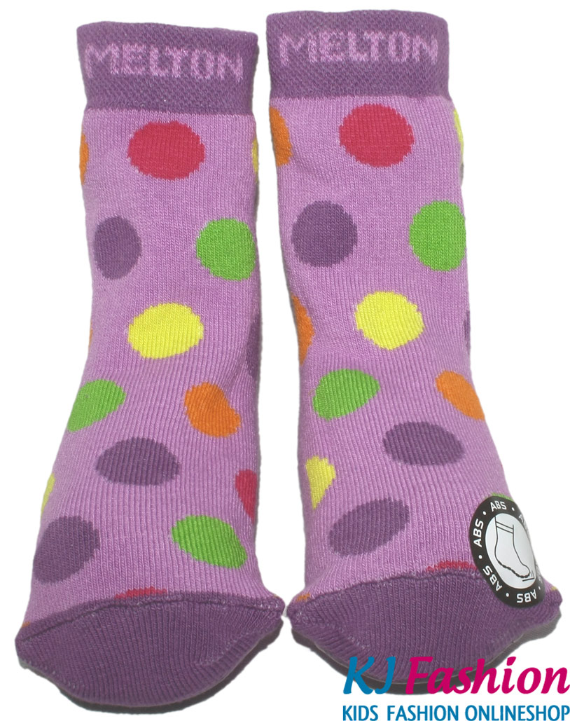 Stoppersocken aus BW Vollfrottee von MELTON * Lila mit bunten Punkten * 2177-714