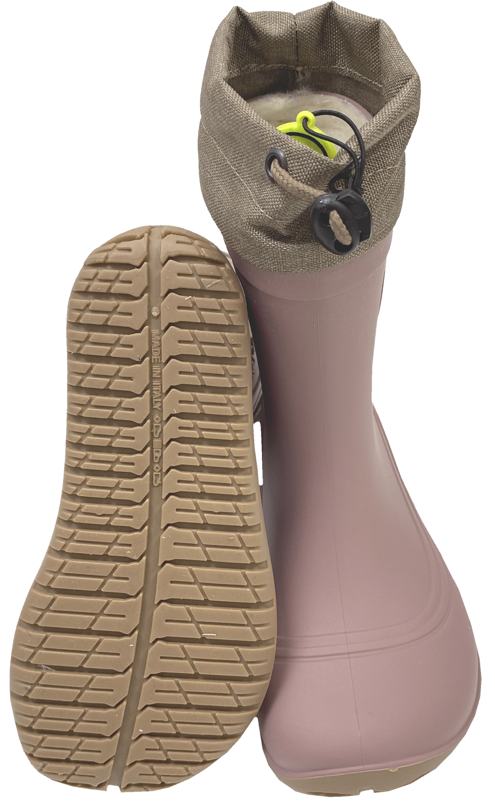Ultra leichter Barfuß Gummistiefel Winterfutter, Kordelstopper am Kragen von LURCHI PICO Barefoot in Rose