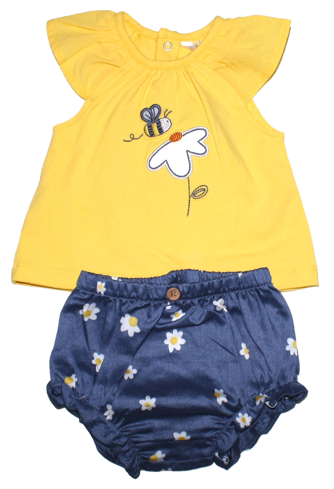 Sommer Set, Tunika Shirt Kurzarm & Shorts in Gelb & Jeansblau mit Margeriten von MAYORAL  1202