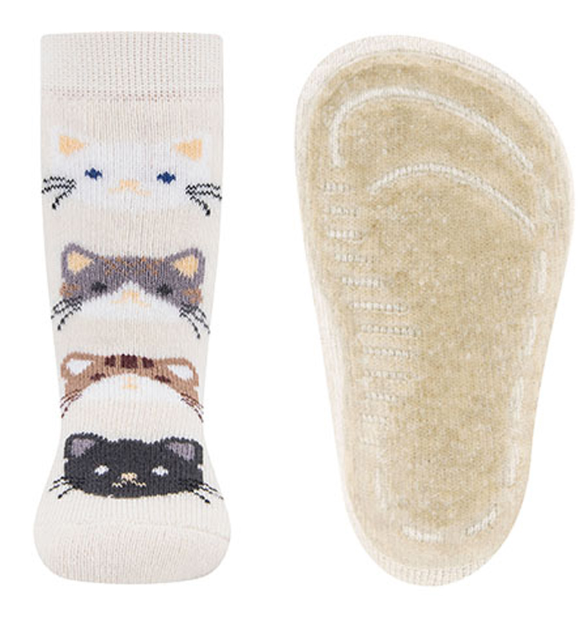 Stoppersocken aus BW Vollfrottee Softstep Sohle v. EWERS in Elfenbein kleine Katzen 221383