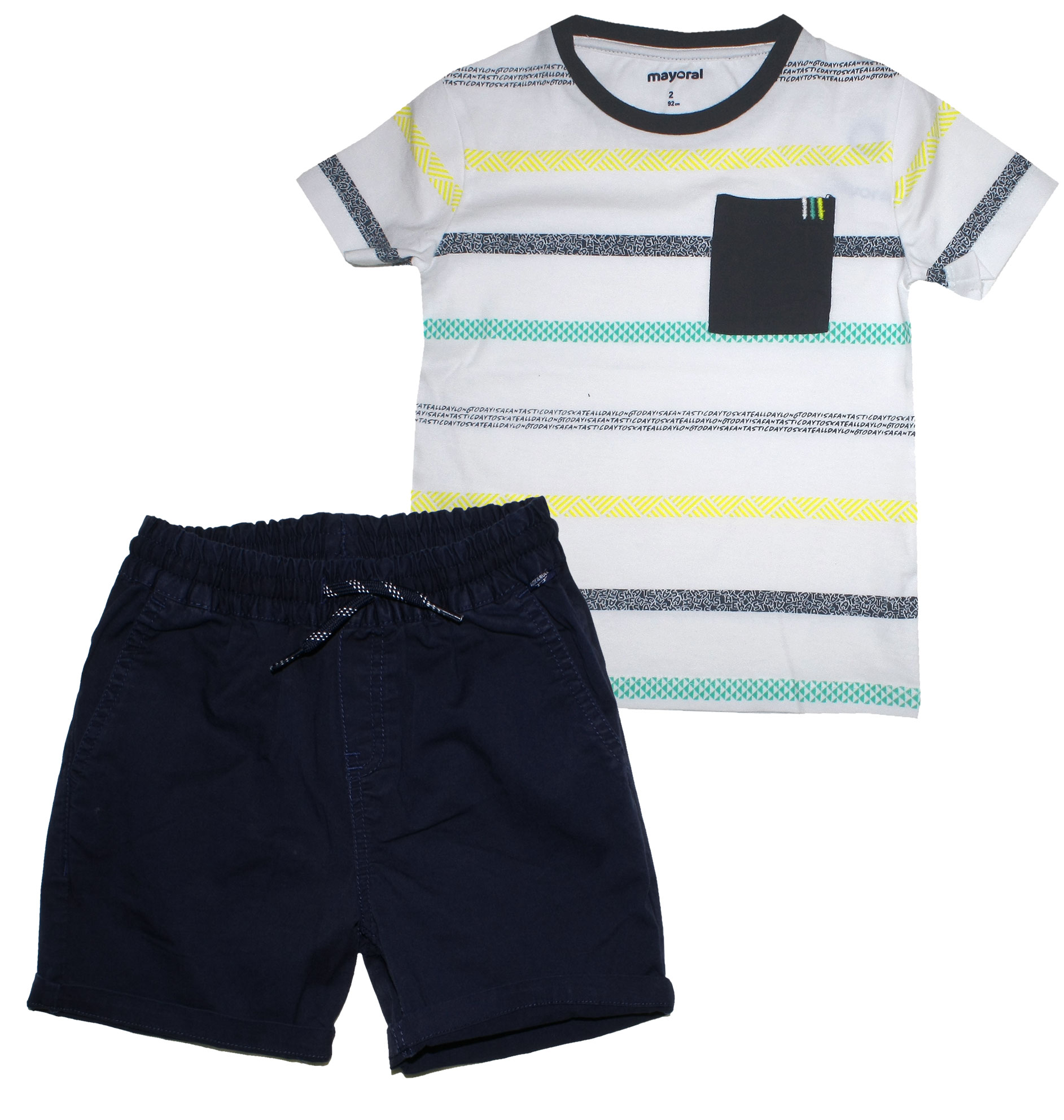Sommerset für Jungen, T-Shirt bunt gestreift & kurze Chino Shorts in Marine von MAYORAL  3268