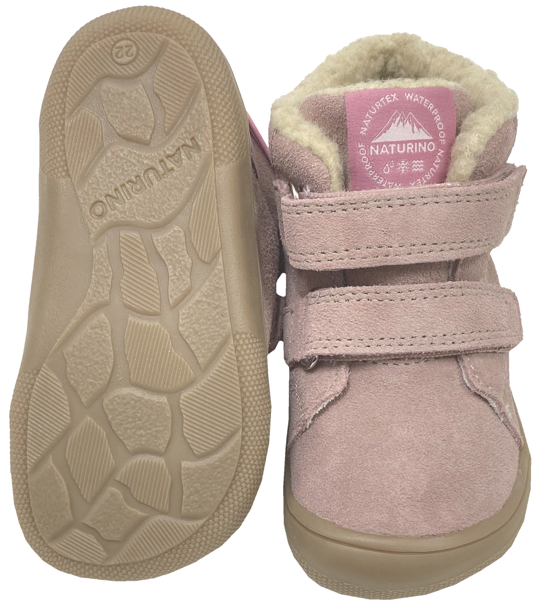Knautschige Winterstiefel > NATURINO Barefoot < SUEDE Leder + TEX Membran *SPINNI* in Rose Magnolia