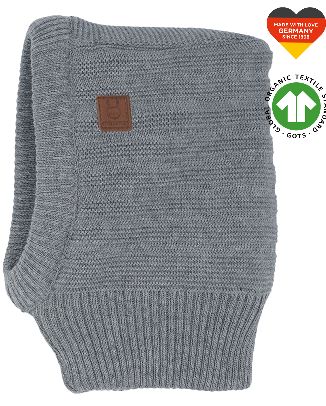 Schlupfmütze /Schalmütze in Grau Melange Strukturstrick reine BW für Baby's v. MAXIMO 376200