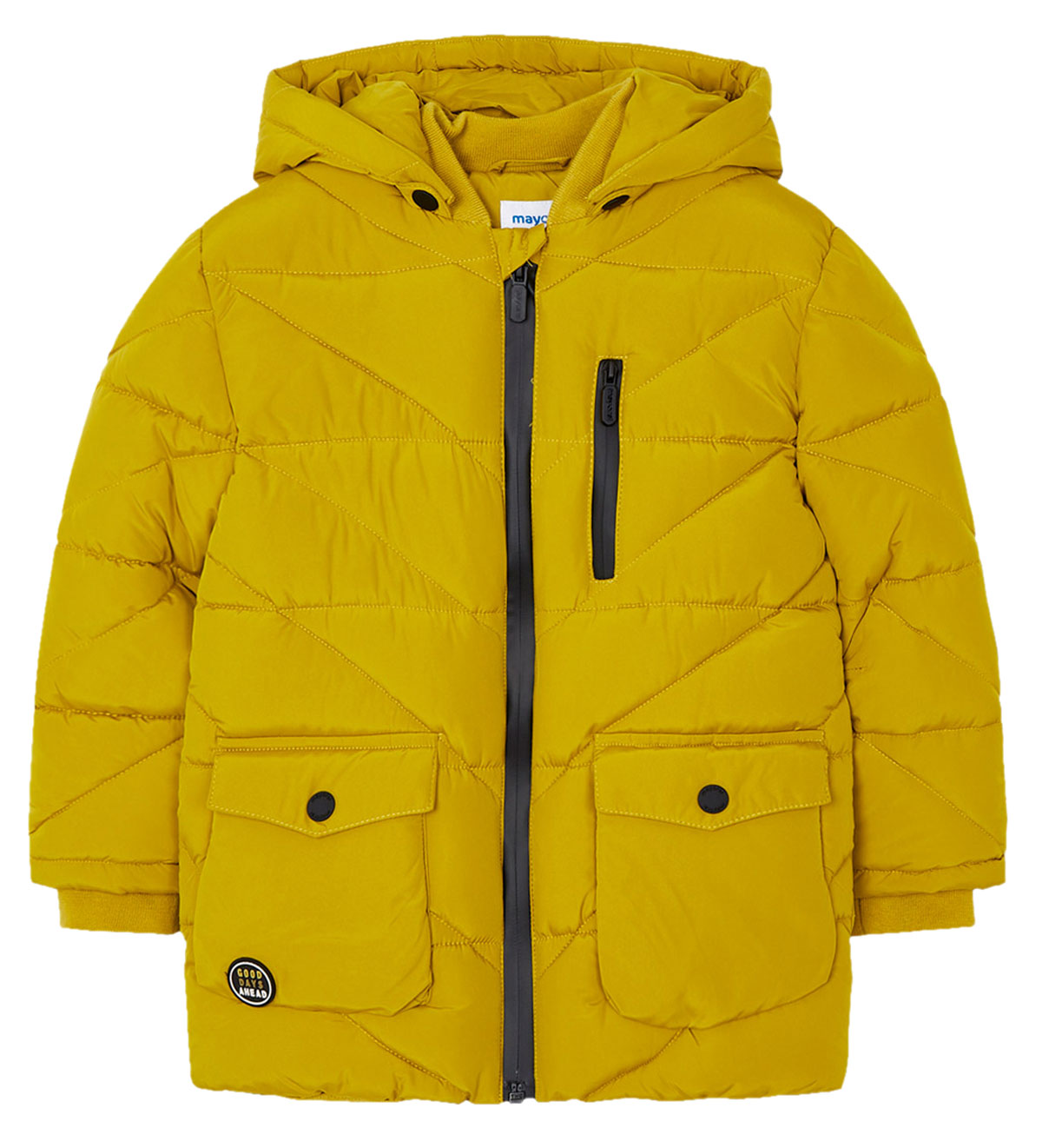 Länger geschnittene Steppjacke mit Fleecefutter in Senfgelb für Kids von MAYORAL 4461