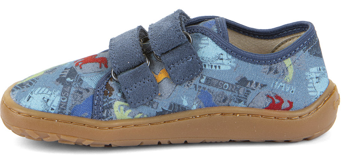 Canvas Sneaker Barefoot Grip Sohle von FRODDO in Jeans Blau Dino Motiv G1700440