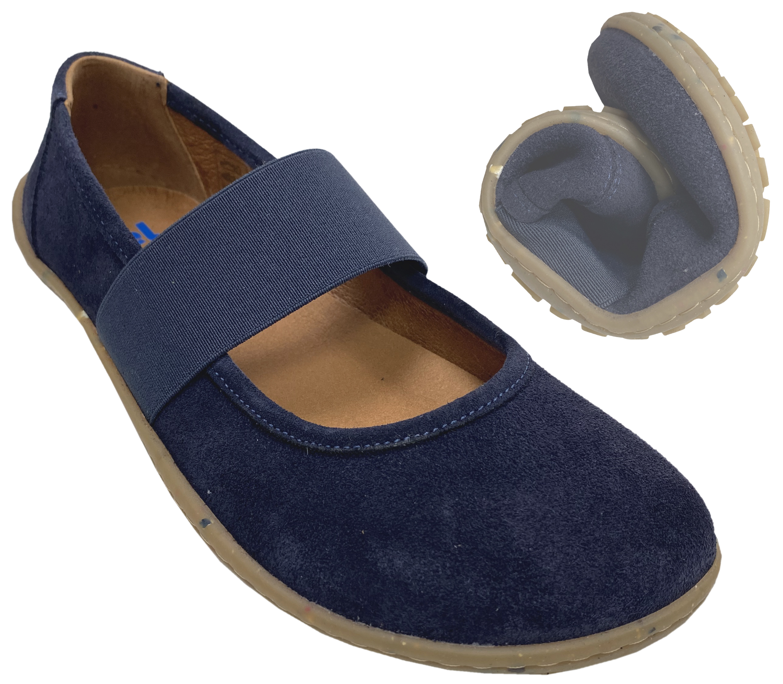Barfußschuhe / Ballerina mit Gummibund in Navy Blau Nubuk Leder von KOEL Modell IZZIE ECO