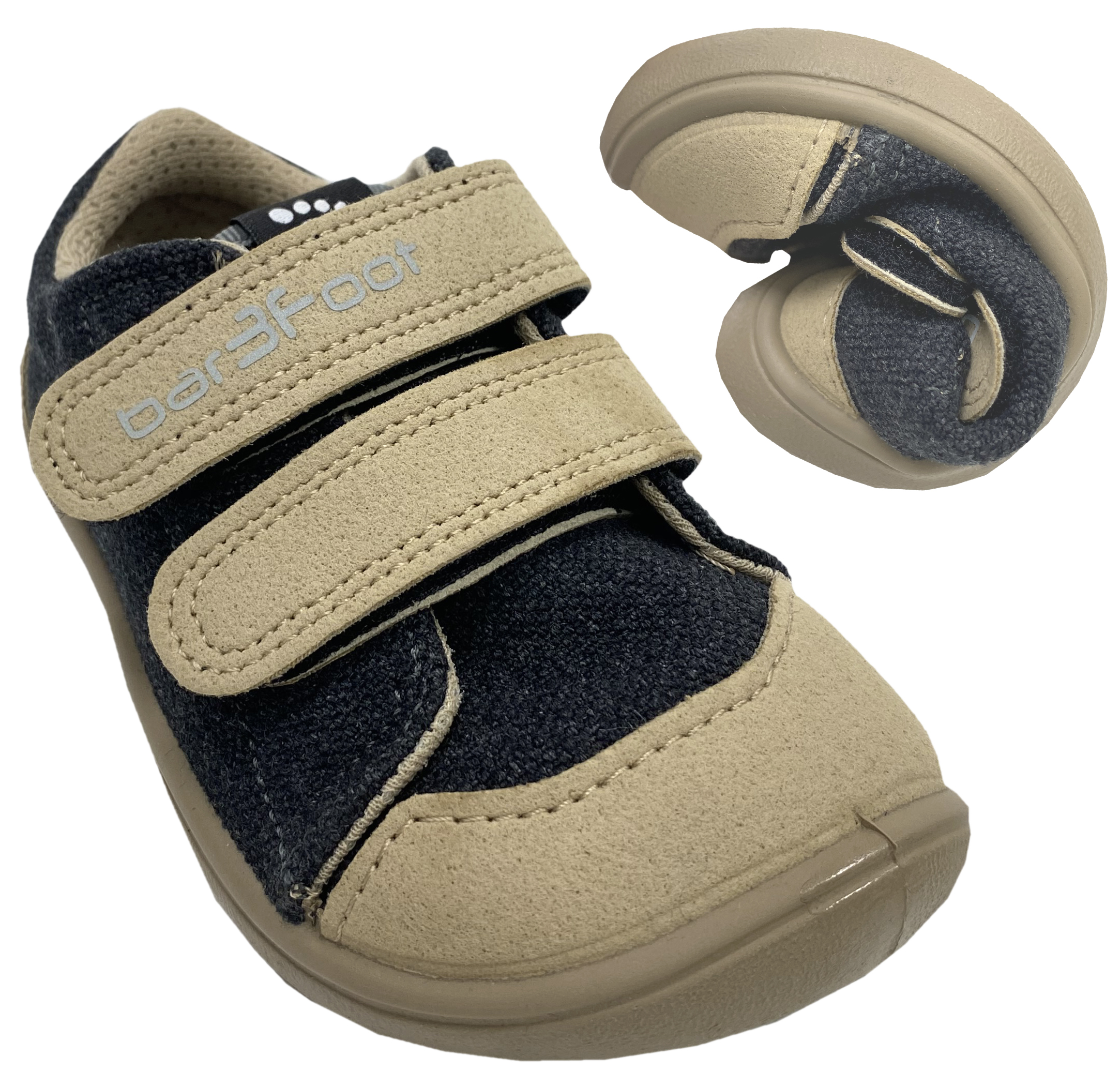 Canvas Barfußschuhe mit Klett in DKL Grau, Breiter Leisten, Weite Weite von 3F bar3foot 3BE29/12