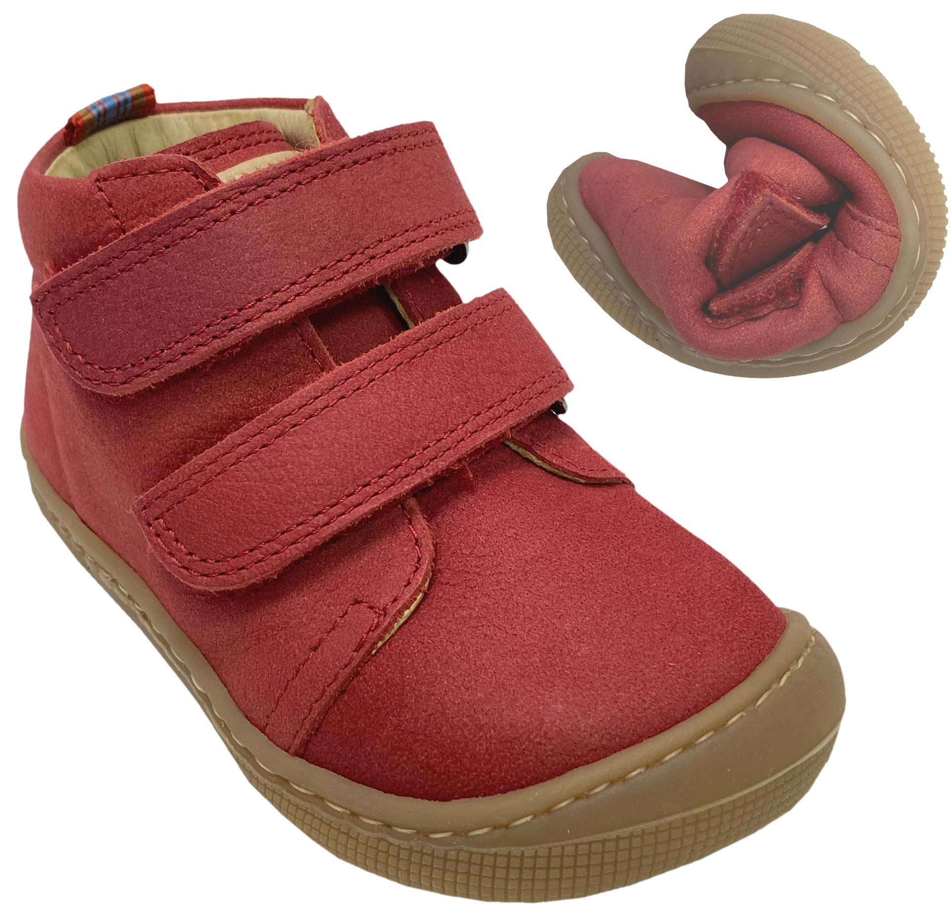 Barfußschuhe breiterer Leisten Don 2.0 Klett, Nubuk Leder in ROT v. KOEL Barefoot 07M002.121