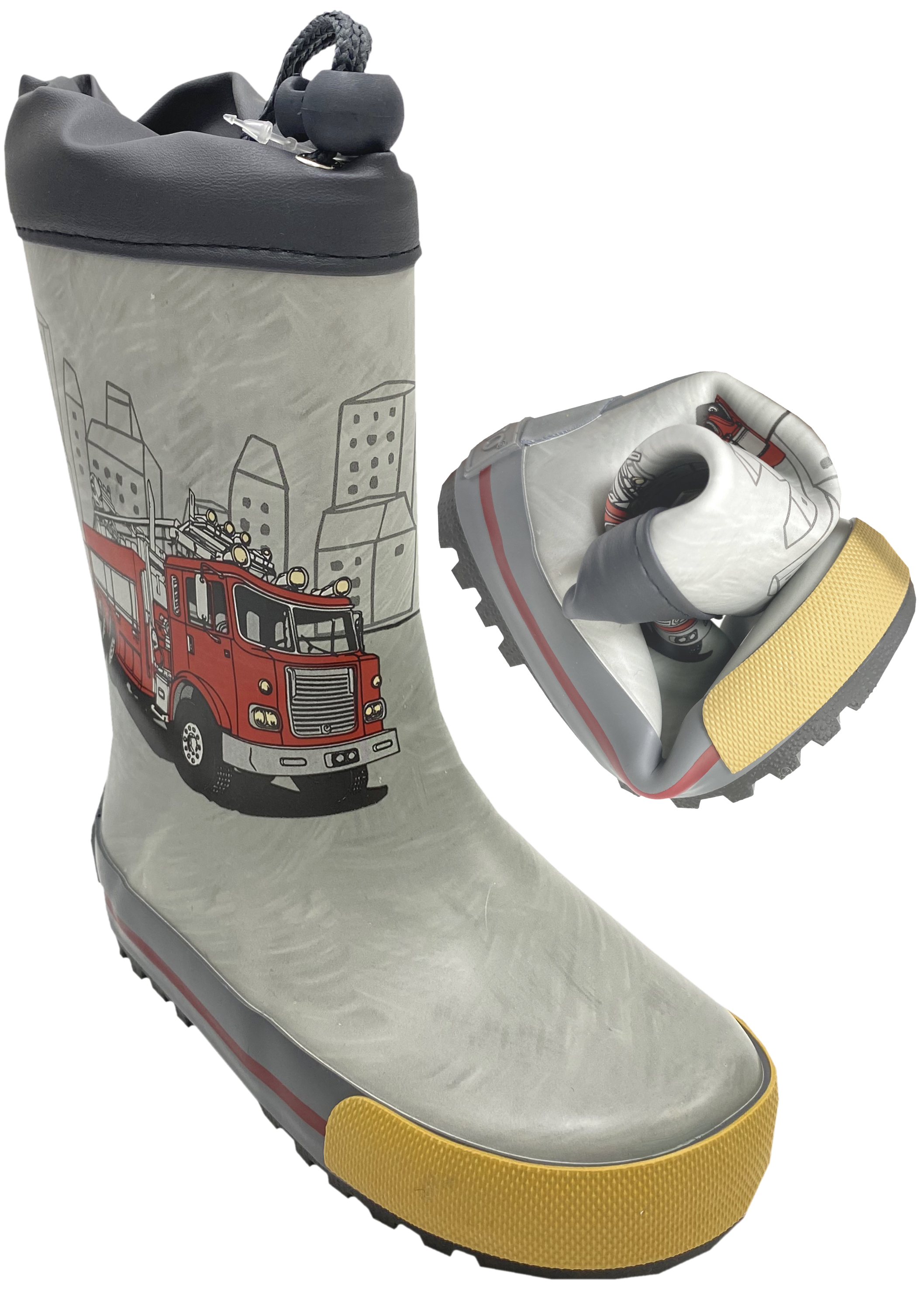 Gummistiefel aus Naturkautschuk mit Stulpe v. MAXIMO *Feuerwehr auf Grau * 135700