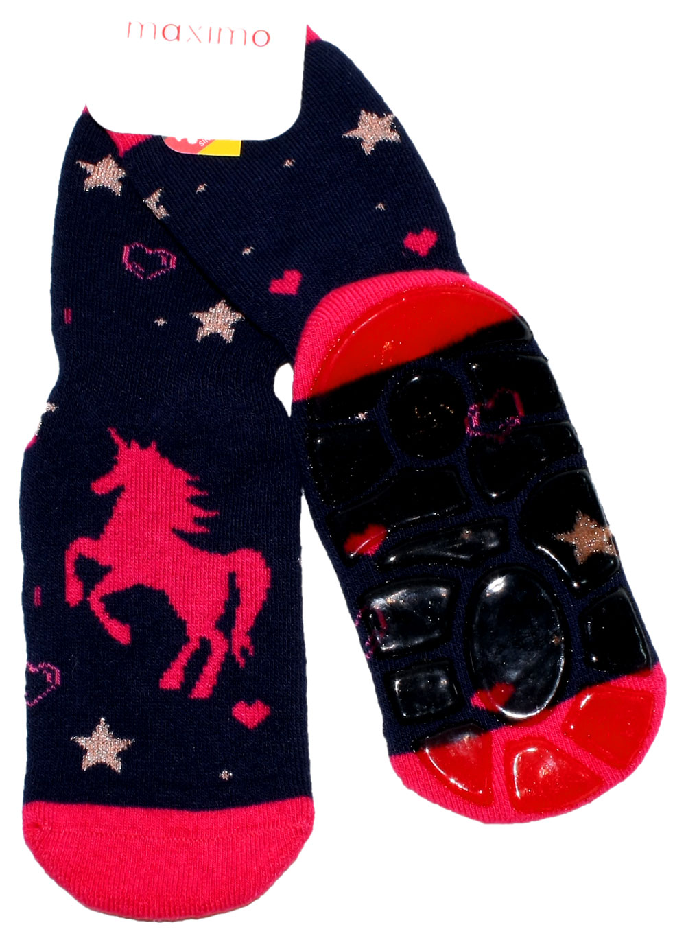 Stopper Socken, rutschfeste Silikon Sohle - Pinkes - Einhorn auf Navy - von MAXIMO 337075