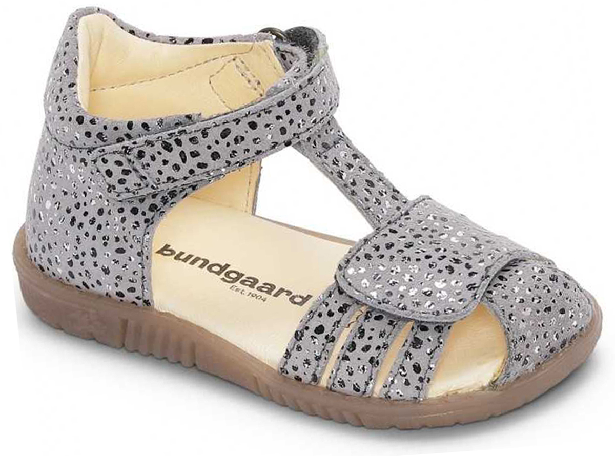 Ledersandale in Steingrau mit Glitzerpunkten, Klettverschluß, Weite M von BUNDGAARD 202090G