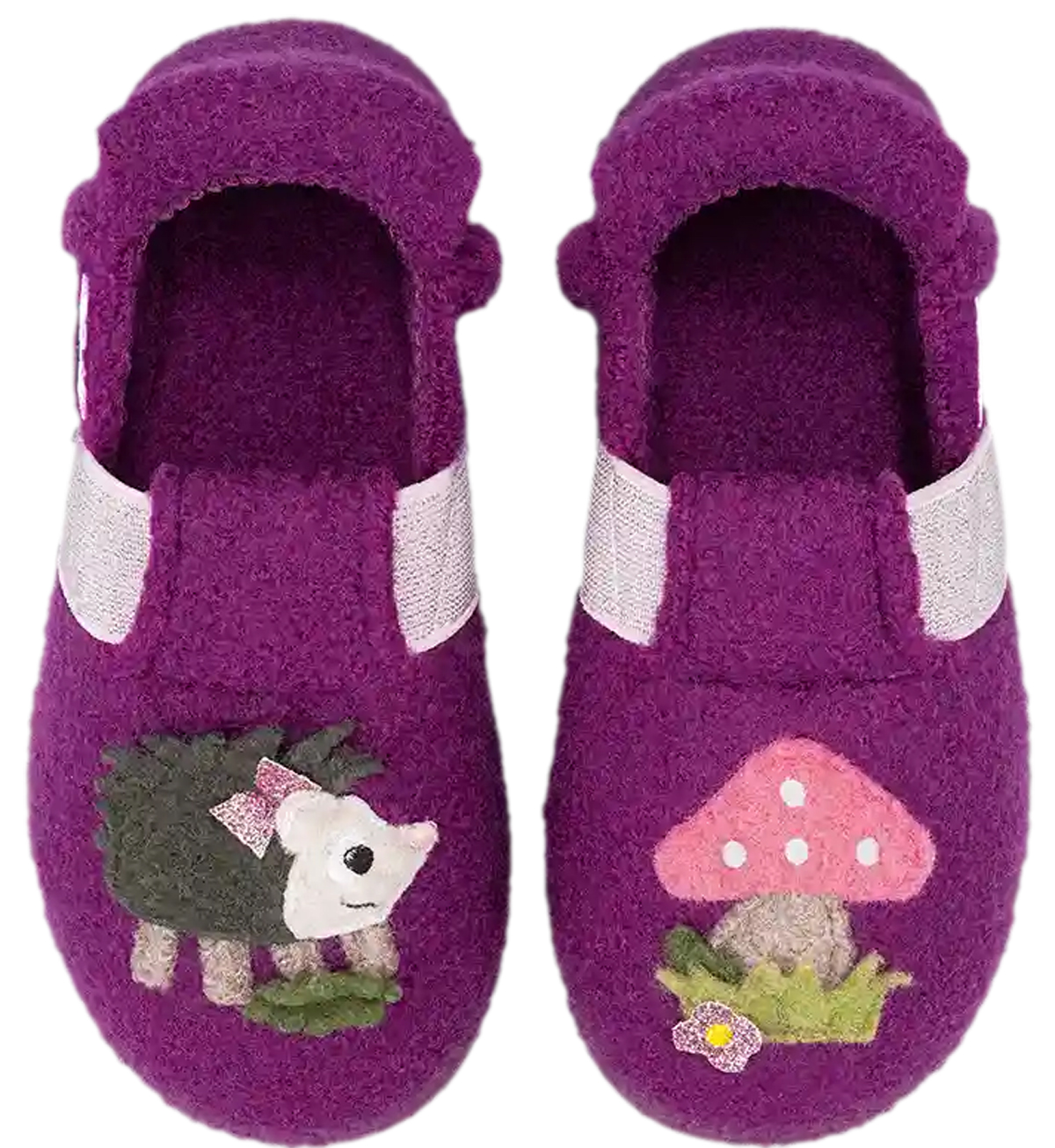 Schlupf - Hausschuhe aus Wolle, TPR Sohle von NANGA * Pricky Hedgehog 2.0 Bordeaux / Violett *