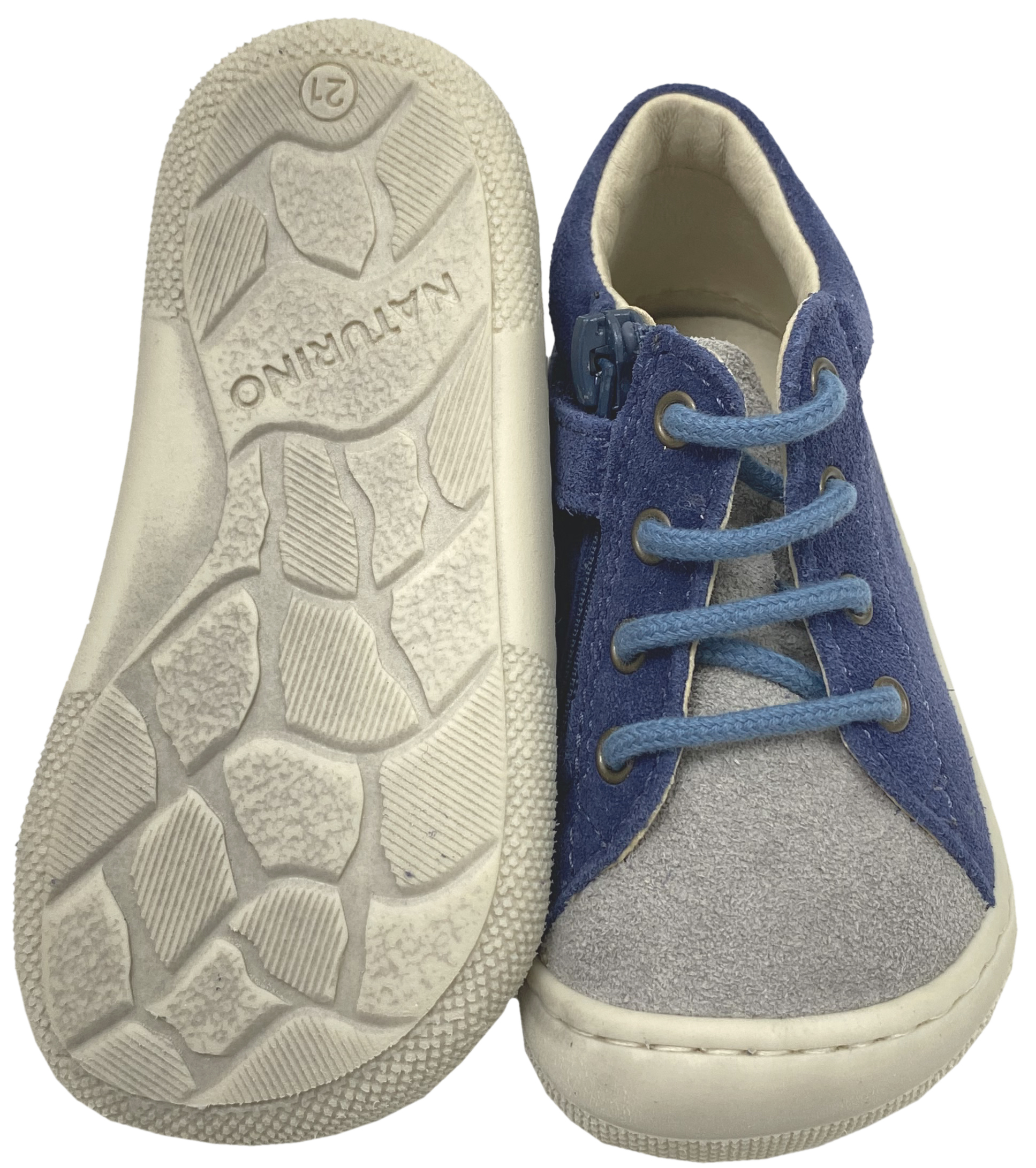 Lederschuhe mit Schnürung & Zipper aus weichem Leder von NATURINO Barefoot * Amur in Grey Azure