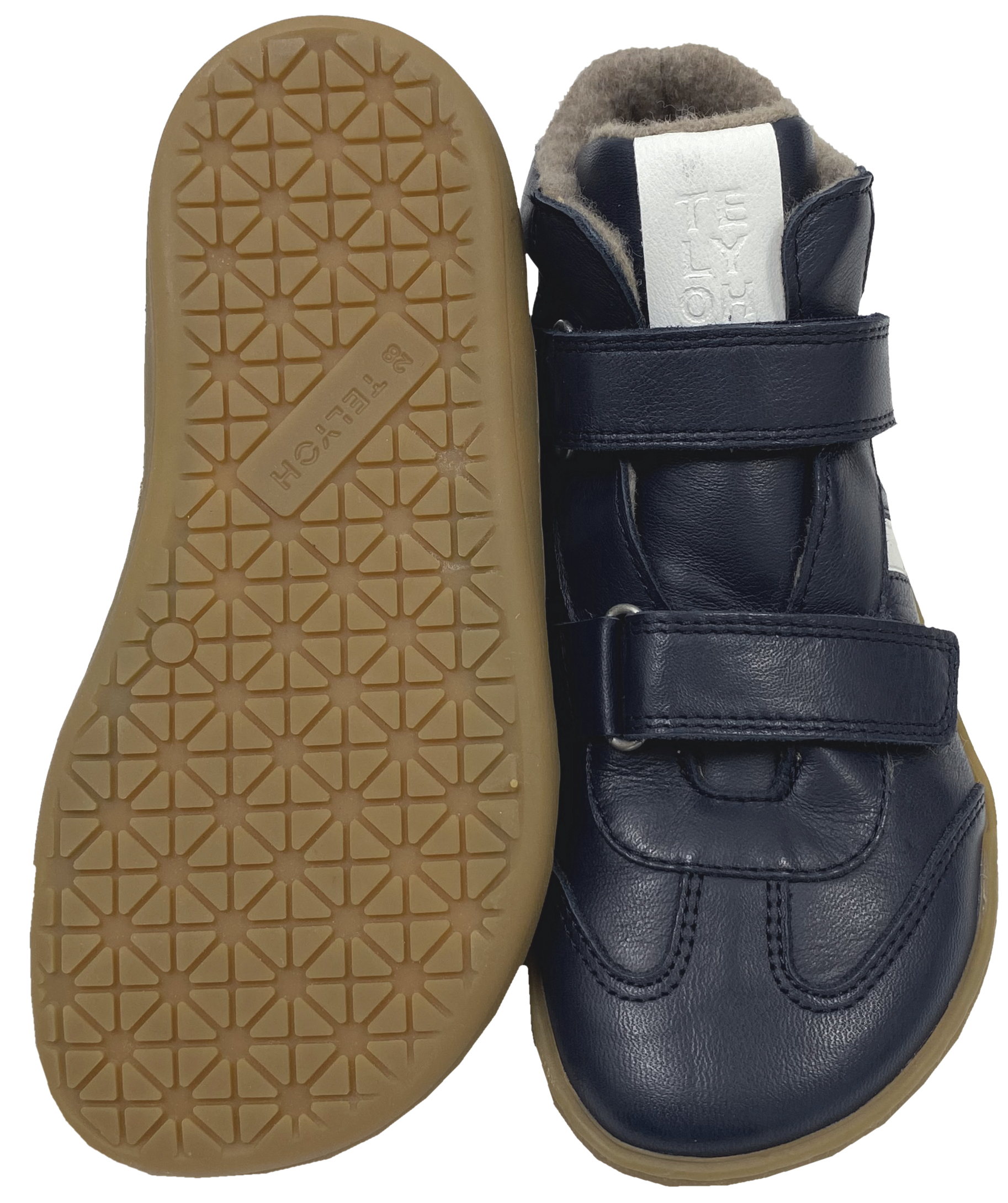 Mid Top Lederschuhe, Doppelklett & Wollfleece Futter v. TELYOH  Barefoot Runner Stripes in Navy