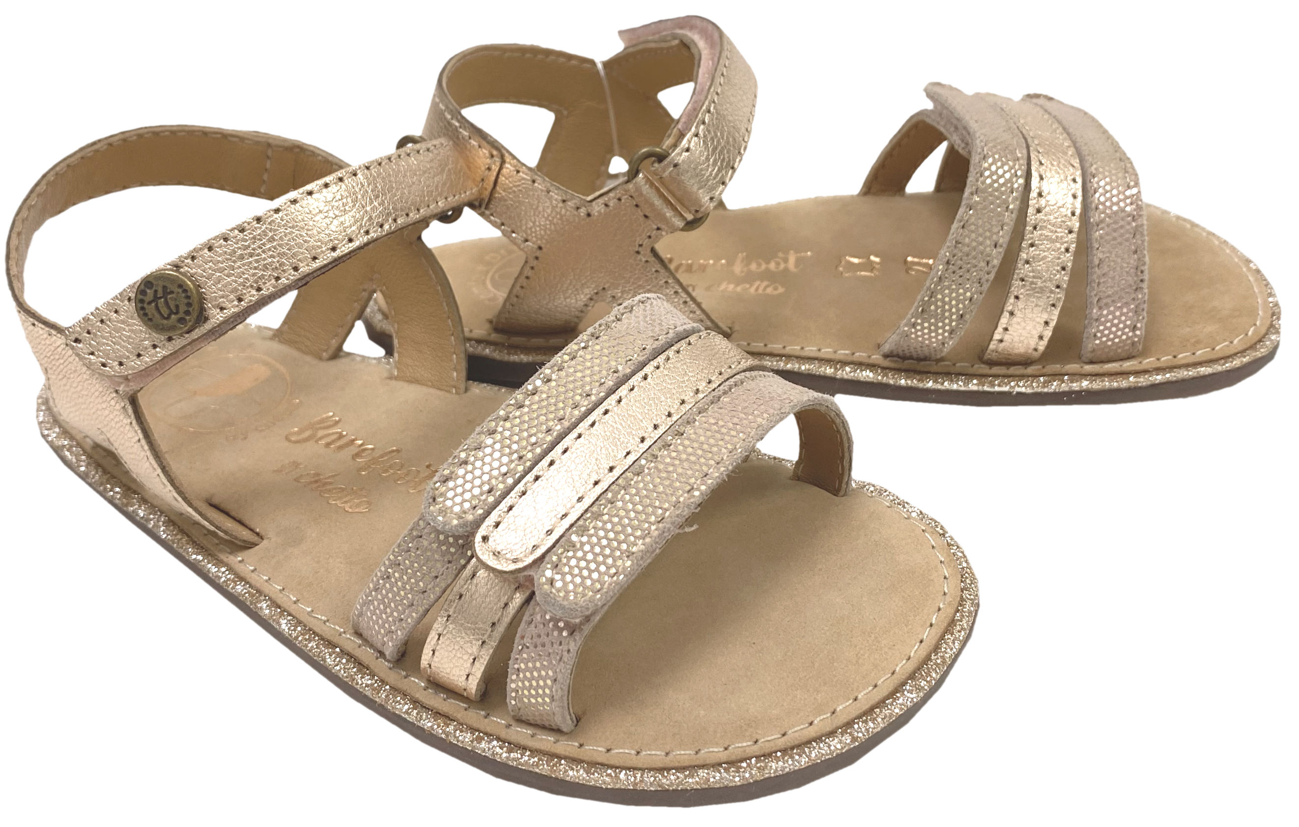 Sandale mit Minimalsohle /Barfuß Sandale Rose Gold Glitzer von CHETTO Barefoot 1126016