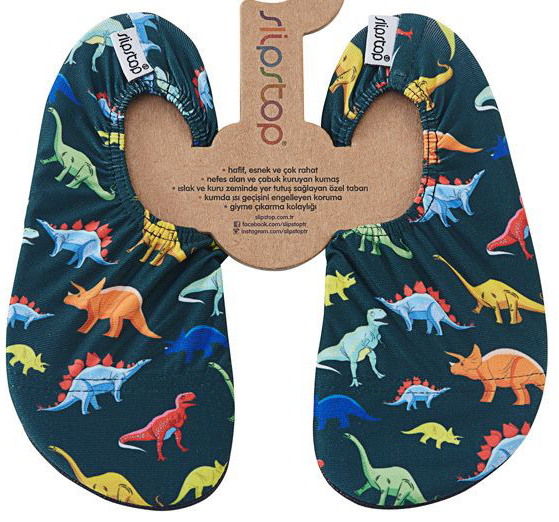 Slip Stop - Badeschuhe / Barfußschuhe / Allroundschuhe für Kinder Modell: DINO in Oliv Grün