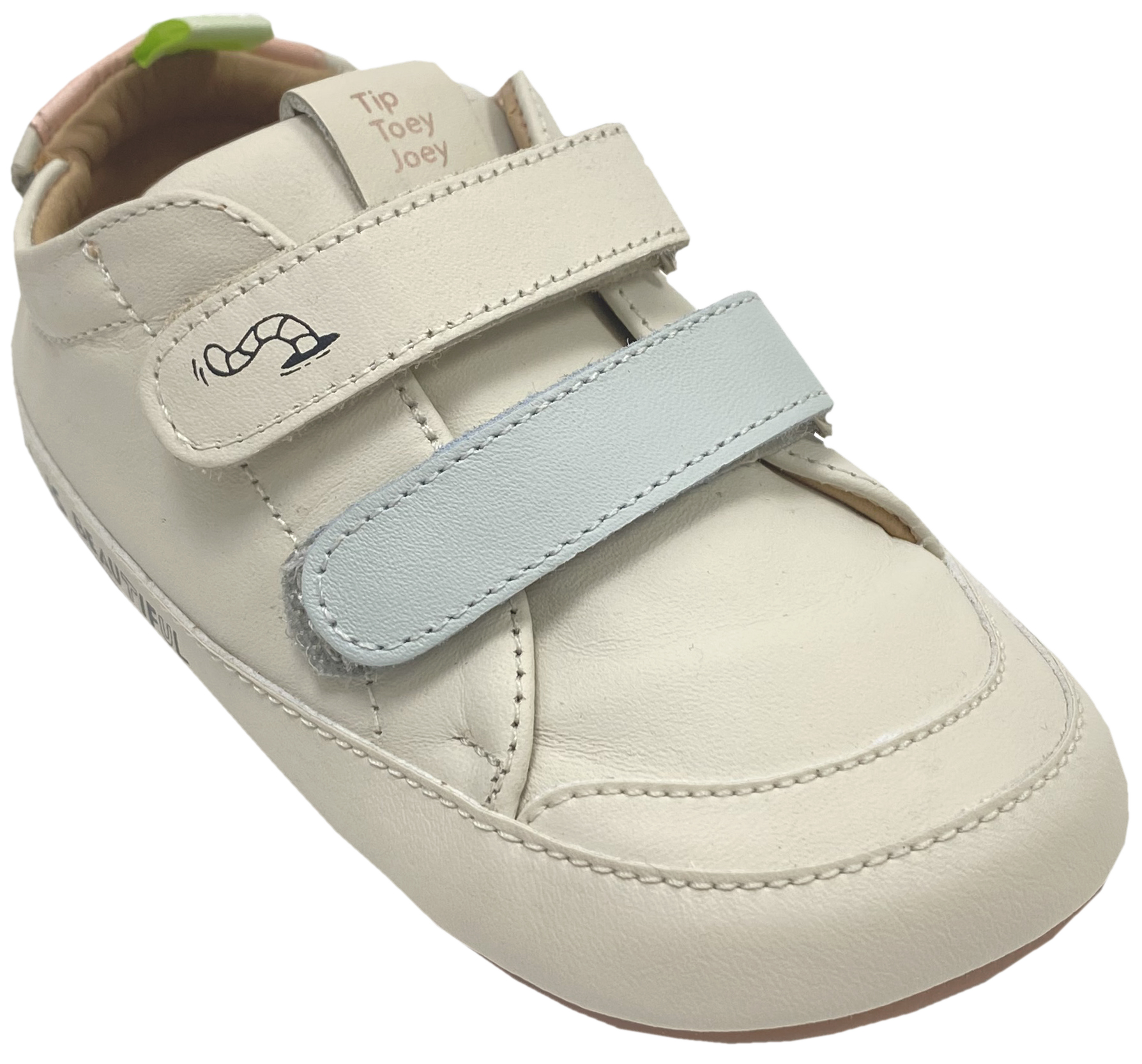 Knautschiger Lederschuh mit Minimalsohle Barfußsneaker *BOSSY Worm* Cream Pastell von TIP TOEY JOEY