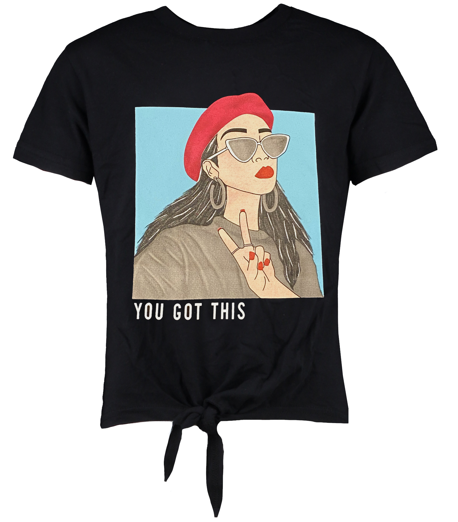 Cooles T- Shirt zum knoten in Schwarz mit Frontprint aus BW Interlock von CARS JEANS 3669401