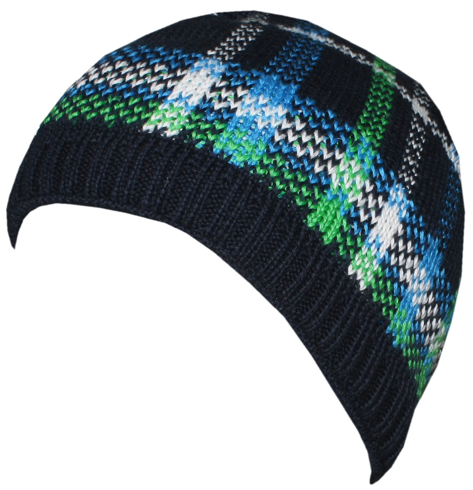 BW Strickmütze / Topfmütze mit Fleecebesatz in Navy / Grün kariert von DÖLL Modell: 1429750108-3105