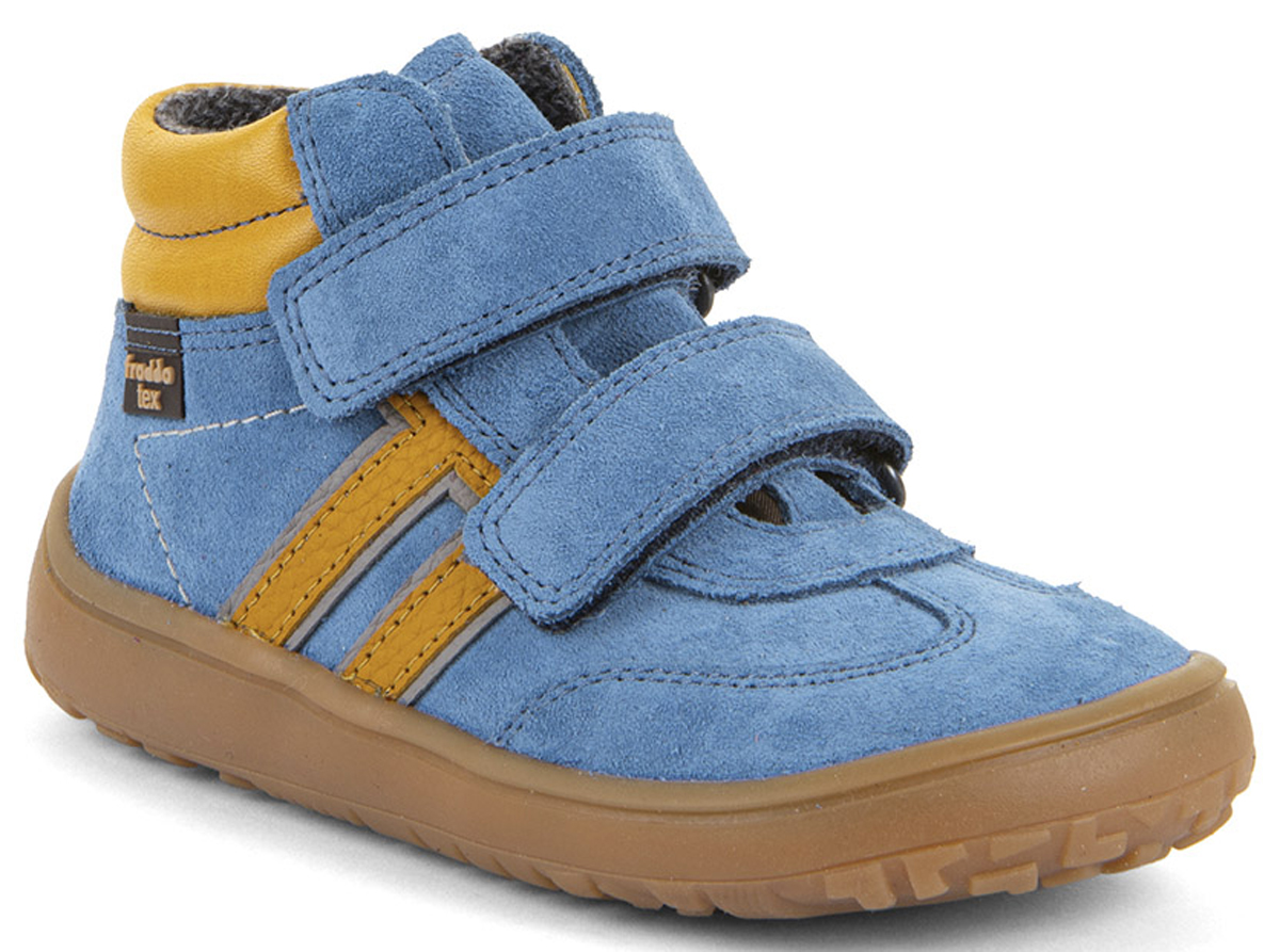Leder Minimalschuhe Knöchelhoch + TEX Membran FRODDO Barefoot *F-Motion* DENIM / GELB G3110285