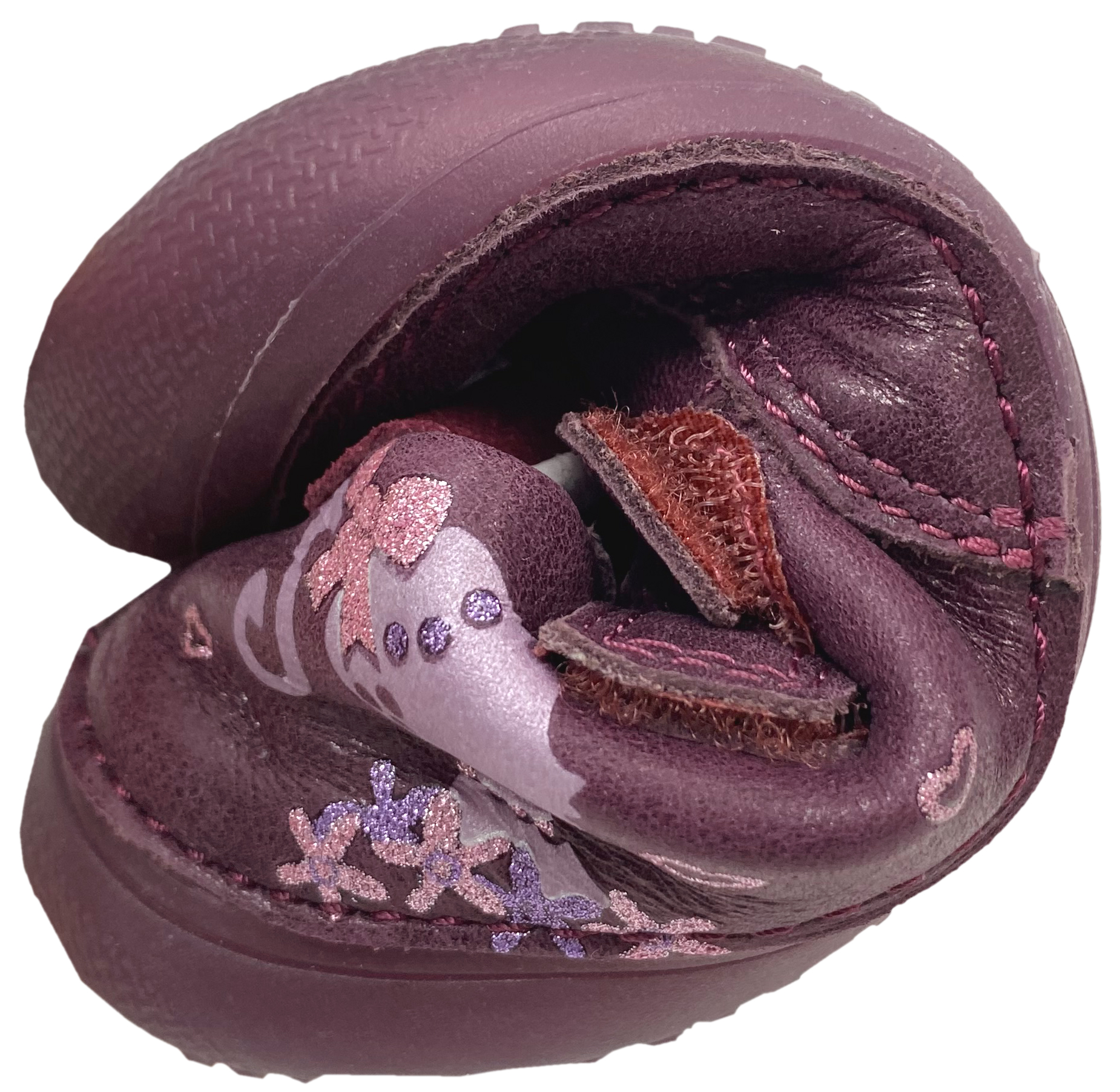 Leder Halbschuhe, knautschige Minimalsohle *GLOW in The Dark* von D.D.Step Barefoot in Bordeaux Rot