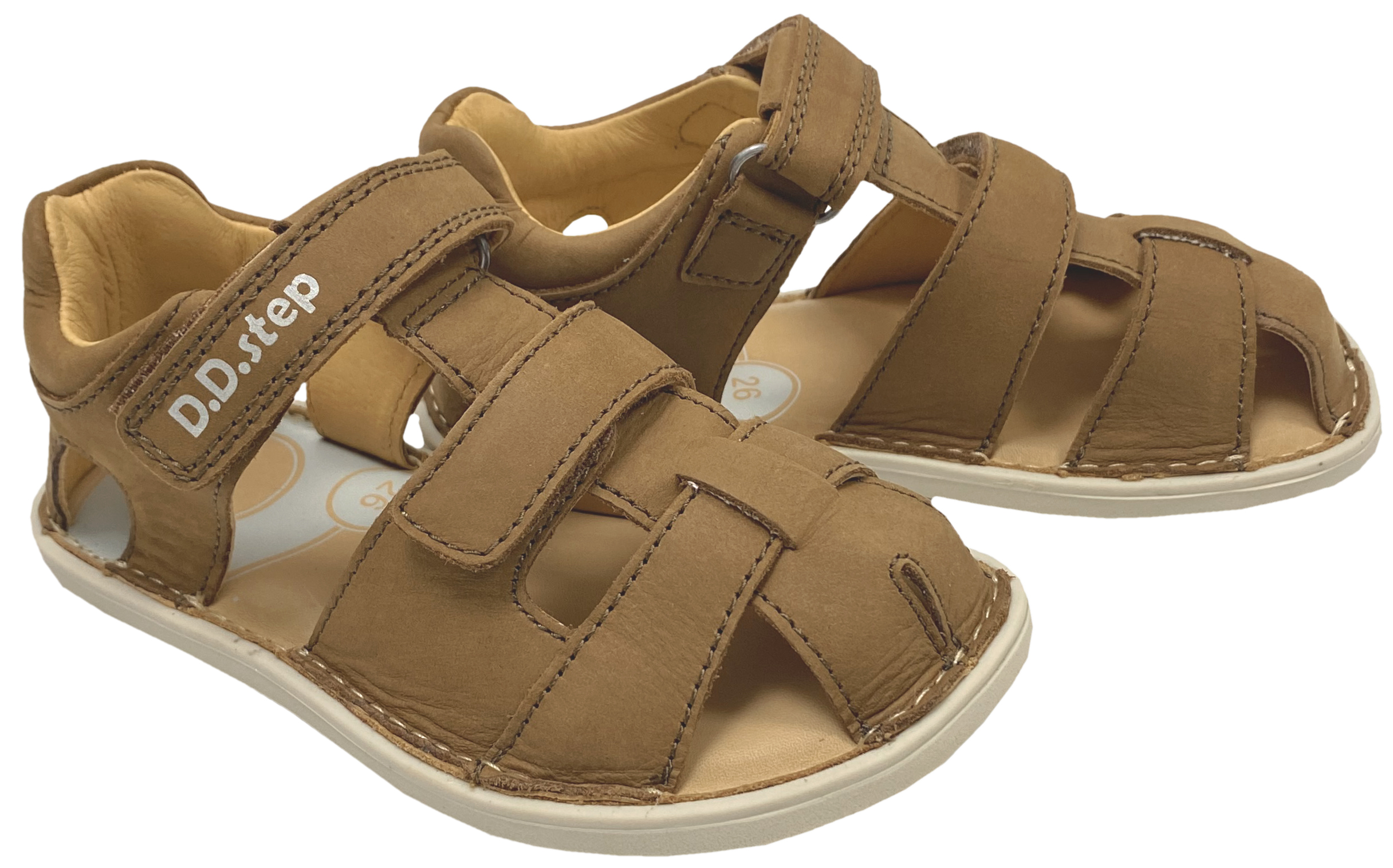 Riemchensandale / Barfuß Halbsandale aus Leder in Schokobraun Zehen & Fersenschutz von D.D.Step Barefoot