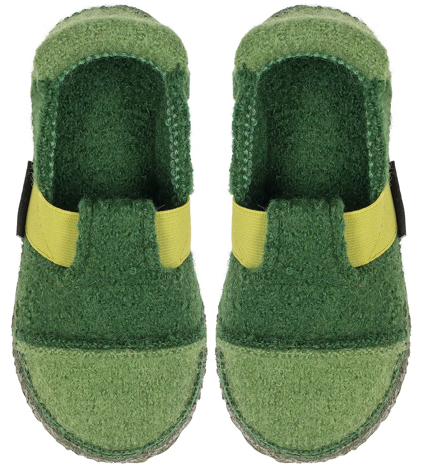 Hausschuhe BERG zum schlüpfen aus Wolle & Naturgummi Sohle in GRÜN Uni von NANGA
