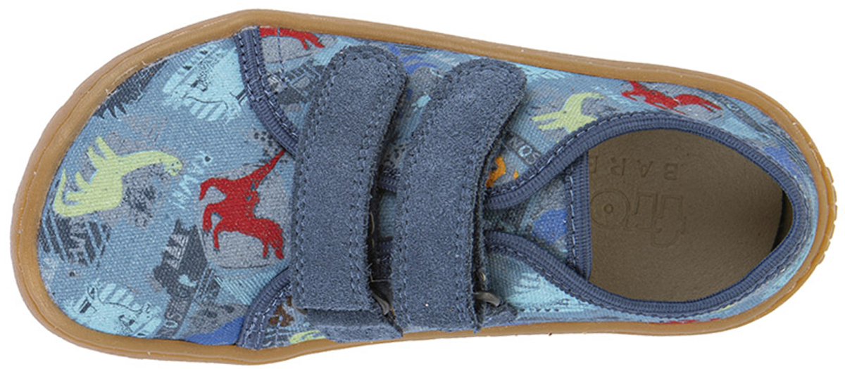 Canvas Sneaker Barefoot Grip Sohle von FRODDO in Jeans Blau Dino Motiv G1700440