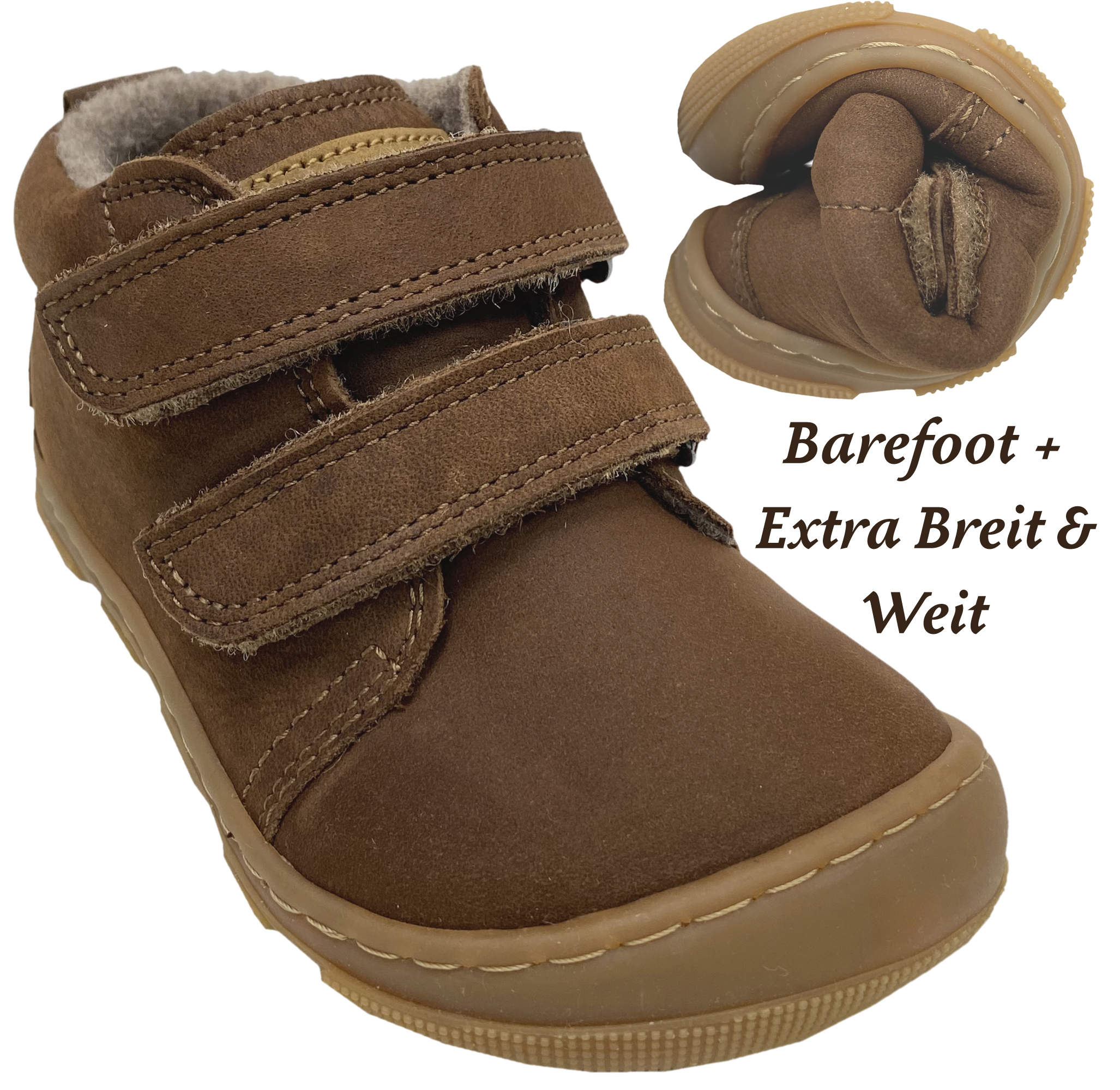 Barfußschuhe *KARI Wool Extra Wide* v. KOEL Hydro Leder+Wollfleece Futter CHOCO 15W002.233