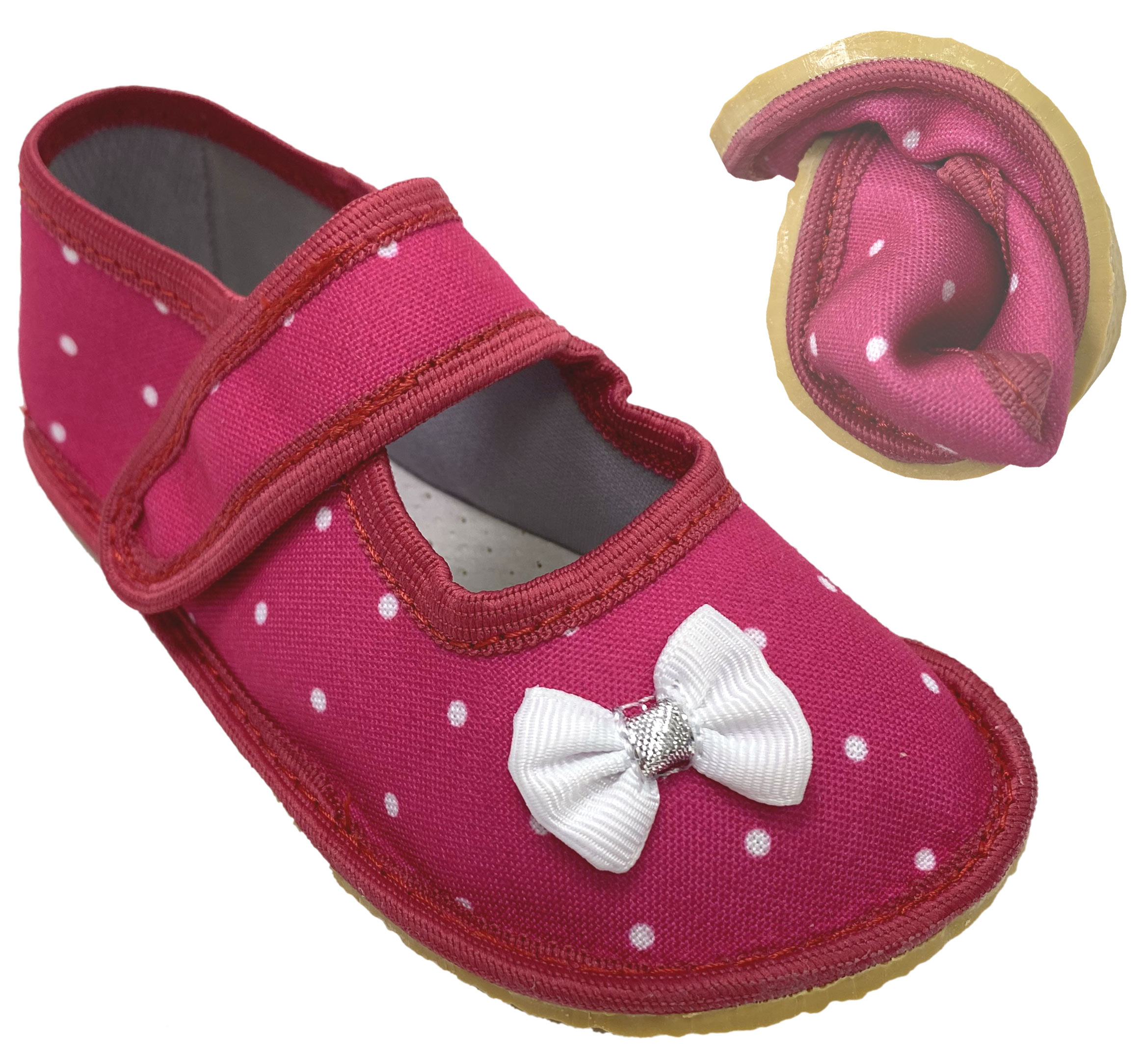 Süße Hausschuhe / Barfußschuhe aus Canvas in PINK mit Punkten von ANATOMIC