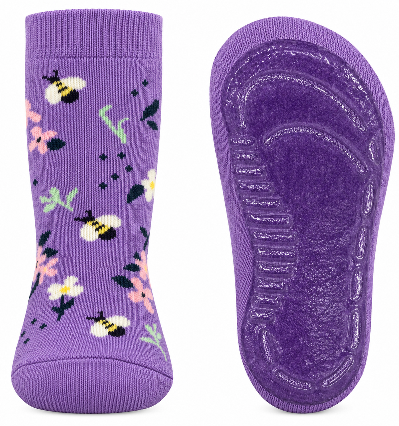 Stoppersocken aus BW Vollfrottee Softstep Sohle v. EWERS in Flieder geblümt 221410