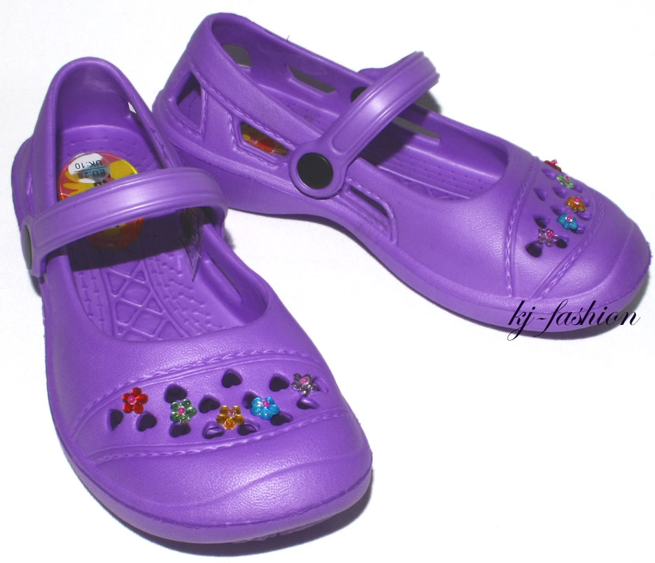 Ultraleicht Pantolette / Badeschuhe / Sandale von Fashy mit Blüten Pins in Lila Gr.Wahl 7488