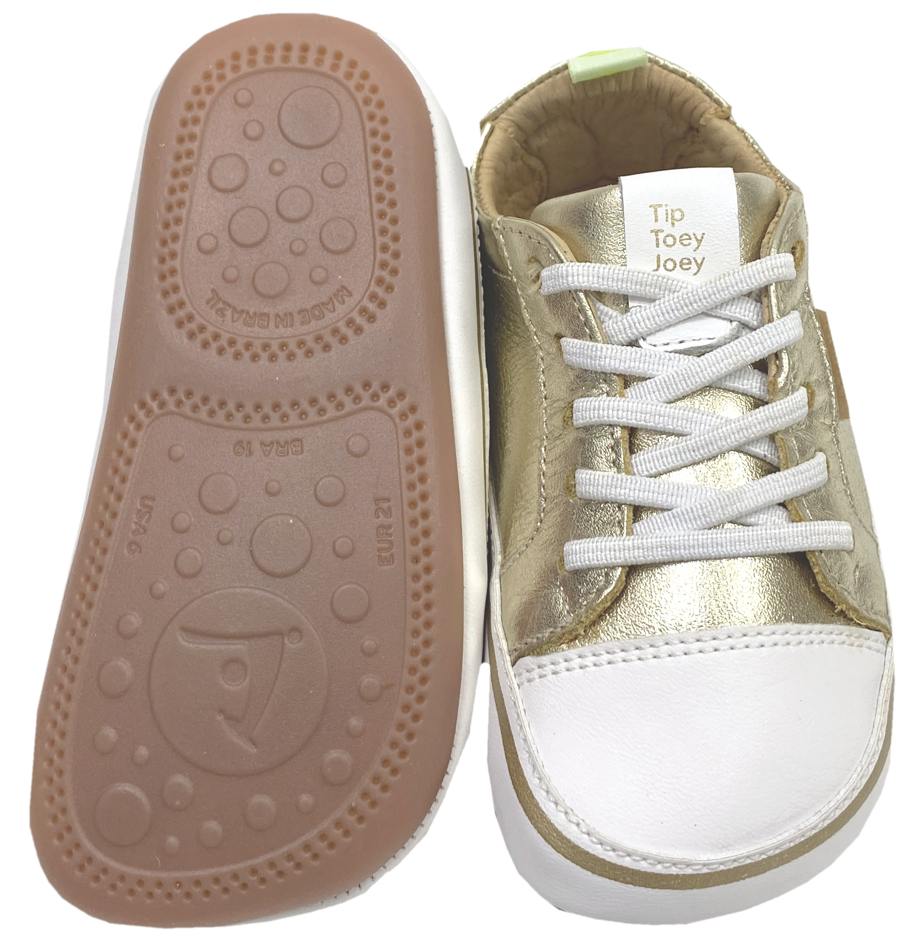 Knautschiger Lederschuh mit Minimalsohle aus Gummi Barfußsneaker *FUNKY* in Gold von TIP TOEY JOEY