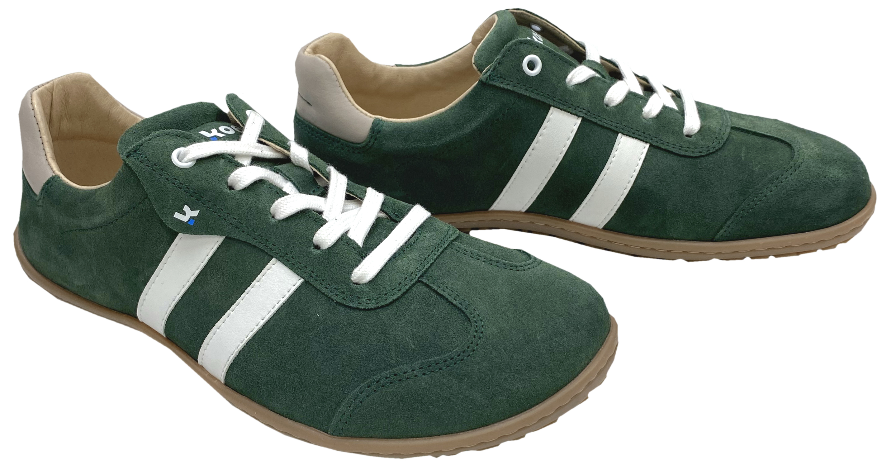 Trendige Barfuß Sneaker aus Nubukleder in Grün mit Weißen Str. von KOEL "ILA Suede" 25L024.301