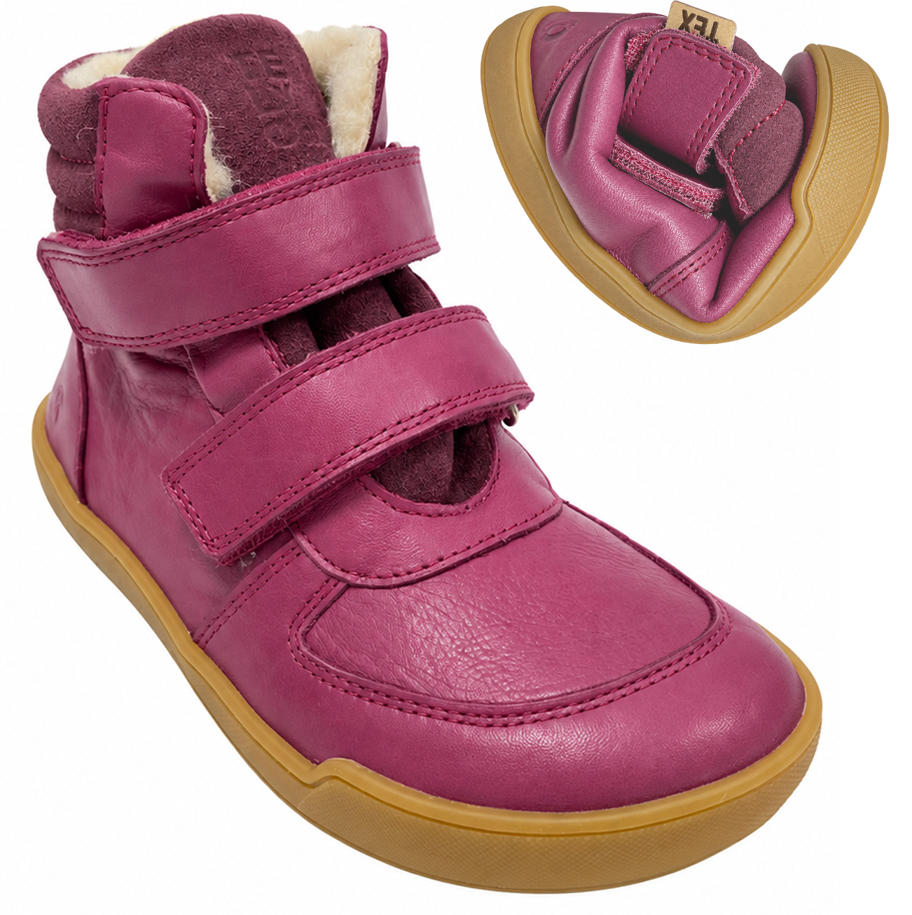 Vollleder Winterstiefel, Schurwollfutter + TEX Membran von TELYOH Barefoot Runner in Cranberry 1211
